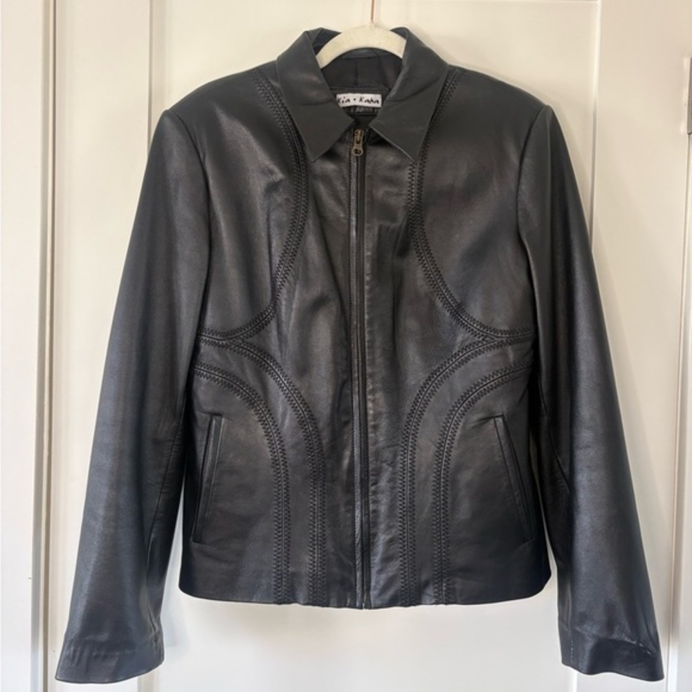 Kia + Kaha Vintage‑Style Real Leather Moto Jacket – Intricate Stitch Detail XL